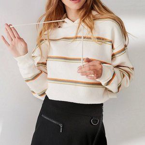 Out From Under Striped Cropped Hoodie Sweatshirt, Neutral Multi, S